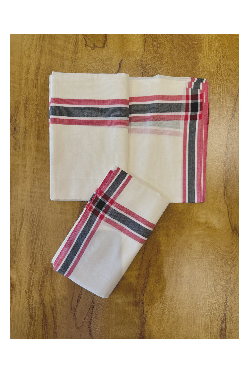 Kerala Soft Cotton Mulloth Mundum Neriyathum Single (Set Mundu) with Black and Red Border (Onam Set Mundu 2023)