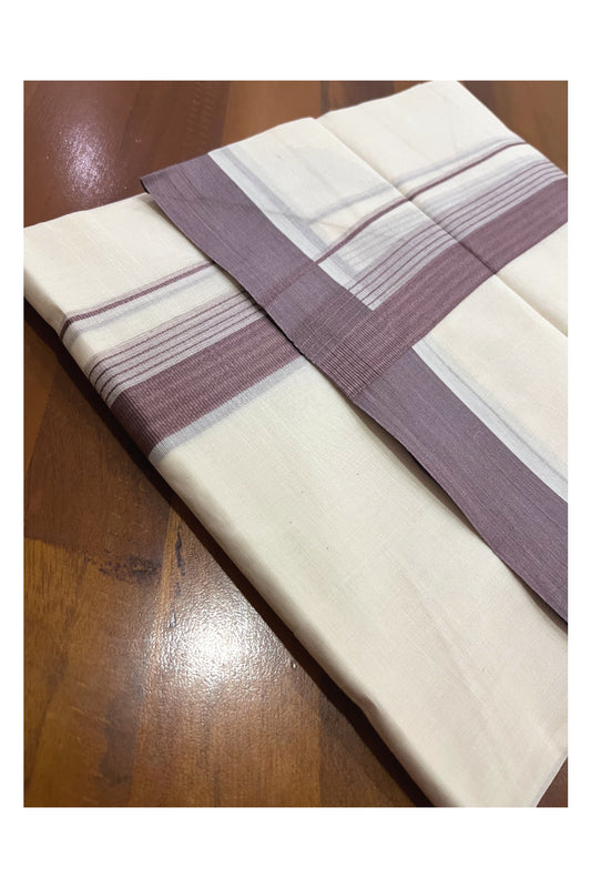 Pure Cotton 100x100 Double Mundu with Violet Border (Onam Mundu 2023)