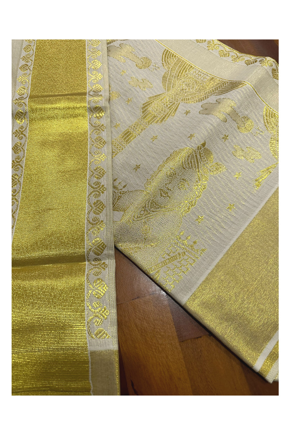 Kerala Pure Cotton Krishna Heavy Woven Work Kasavu Saree (Onam Saree 2023)