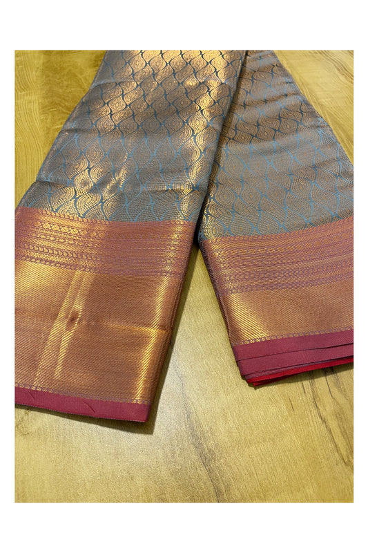 Southloom Premium Semi Silk Zari Work Brocade Saree in Bridal Grey with Matching Pallu (Kanchipuram Pattu Saree)