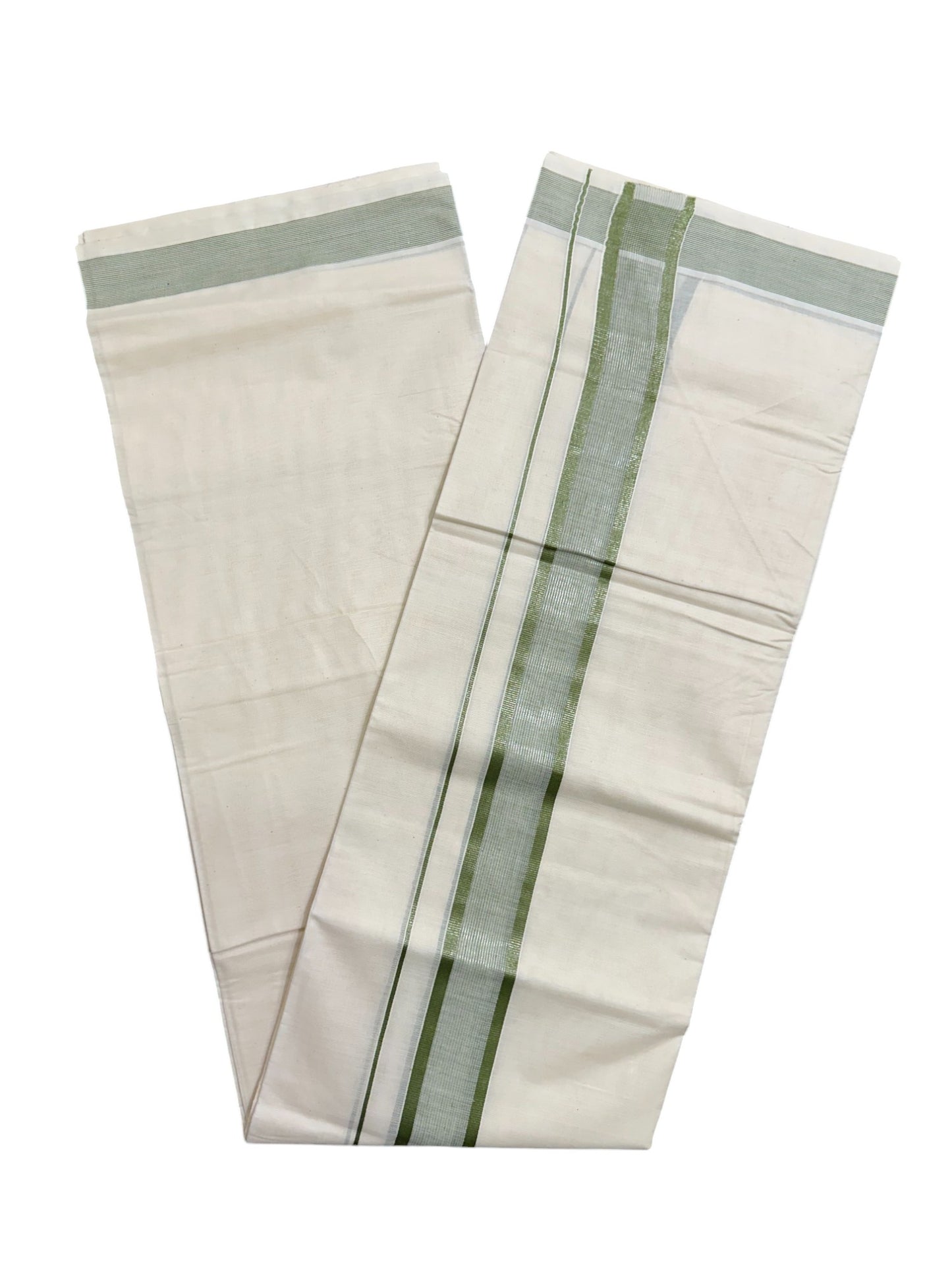 Pure Cotton Off White  Double Mundu with Lines And Maroon Kara (South Indian Kerala Dhoti)