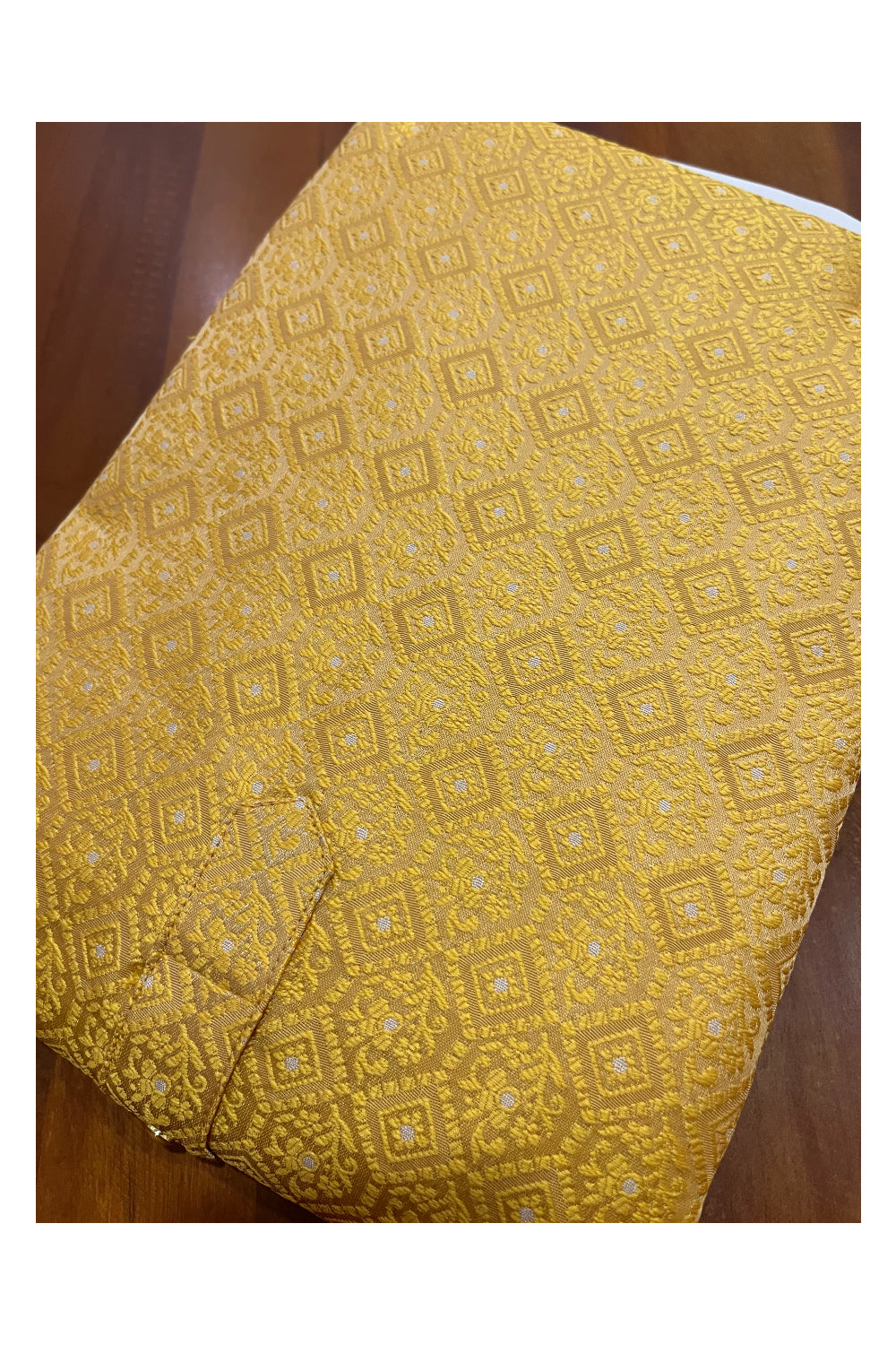 Southloom Yellow Woven Patterns Semi Silk Short Kurta for Men