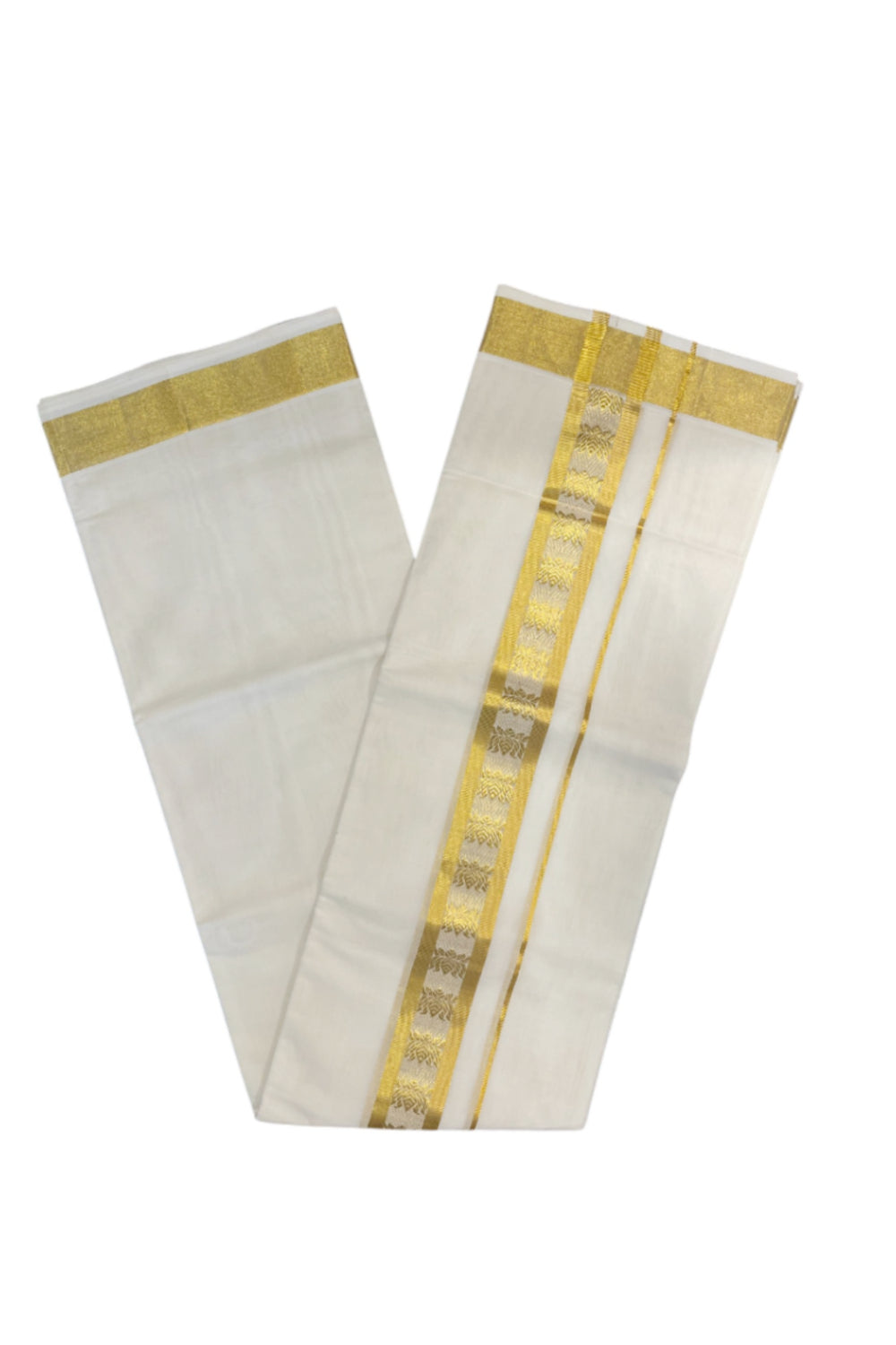 Southloom Balaramapuram Handloom Pure Cotton Wedding Mundu with Kasavu Lotus Woven Kara (South Indian Dhoti)