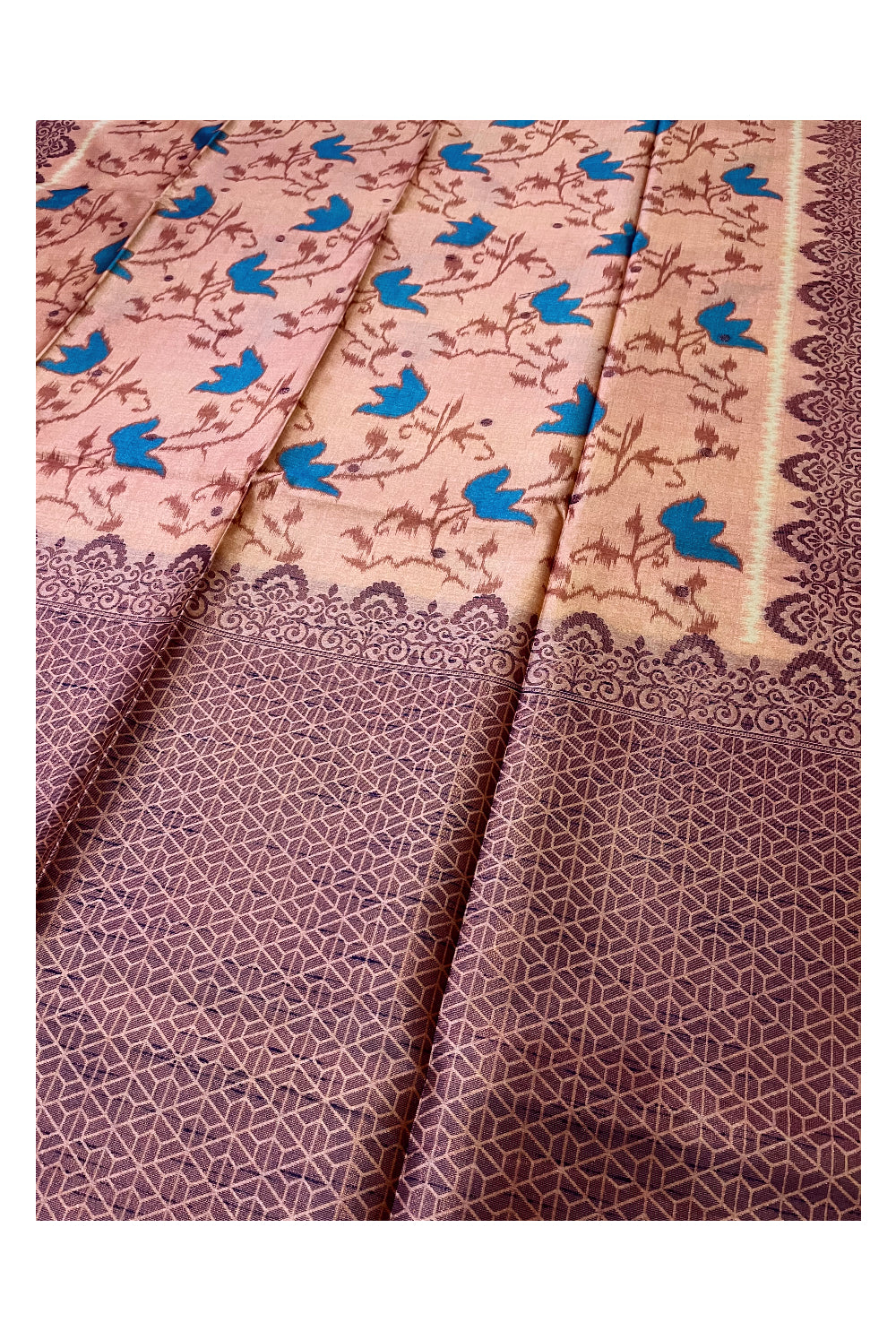 Southloom Semi Tussar Brown Floral Woven Designer Saree