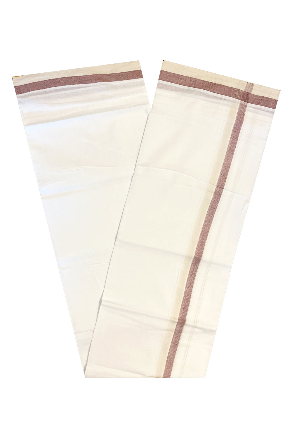 Pure White Cotton Double Mundu with Cream And Maroon Border (South Indian Dhoti)