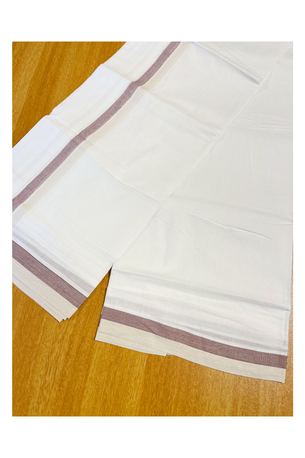 Pure White Cotton Double Mundu with Cream And Maroon Border (South Indian Dhoti)