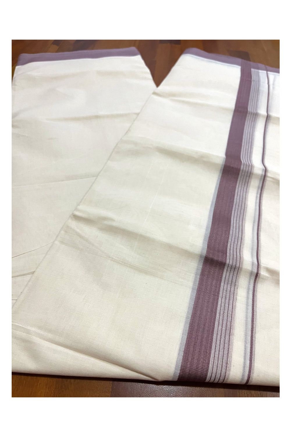 Pure Cotton 100x100 Double Mundu with Violet Border (Onam Mundu 2023)