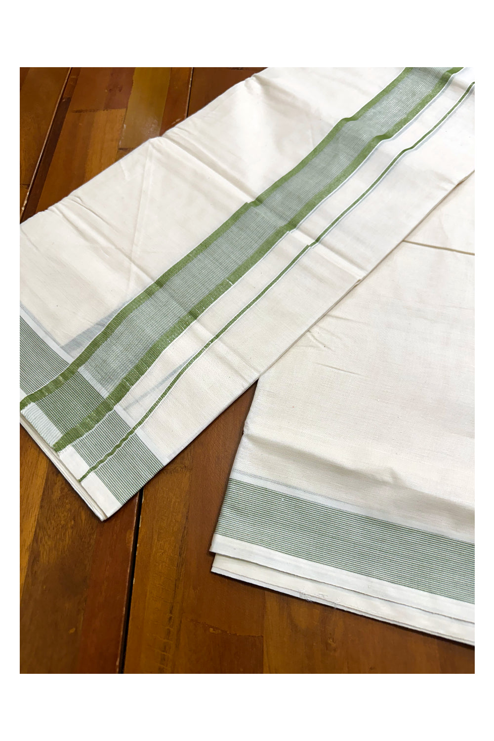 Pure Cotton Off White  Double Mundu with Lines And Maroon Kara (South Indian Kerala Dhoti)