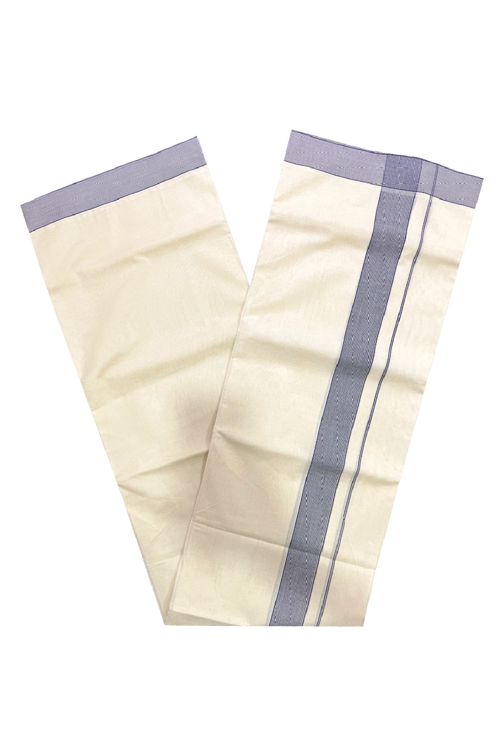 Pure Cotton 100x100 Double Mundu with Blue Line Border (South Indian Kerala Dhoti)