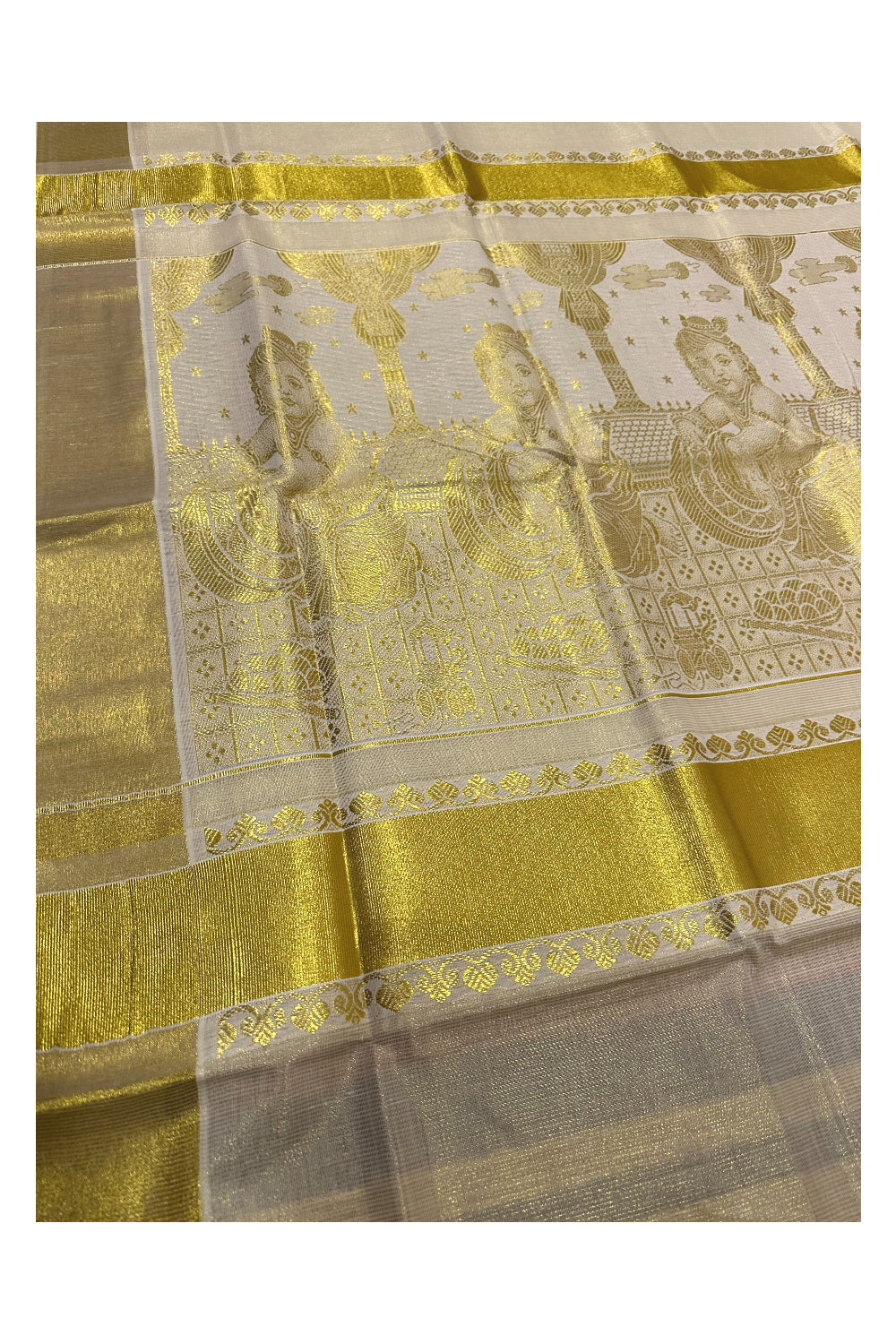 Kerala Pure Cotton Krishna Heavy Woven Work Kasavu Saree (Onam Saree 2023)