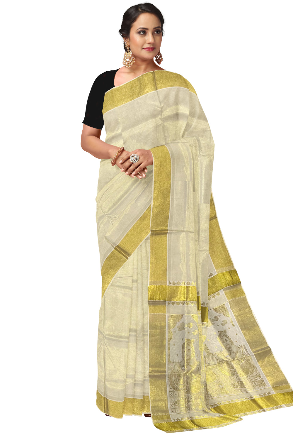 Kerala Pure Cotton Krishna Heavy Woven Work Kasavu Saree (Onam Saree 2023)