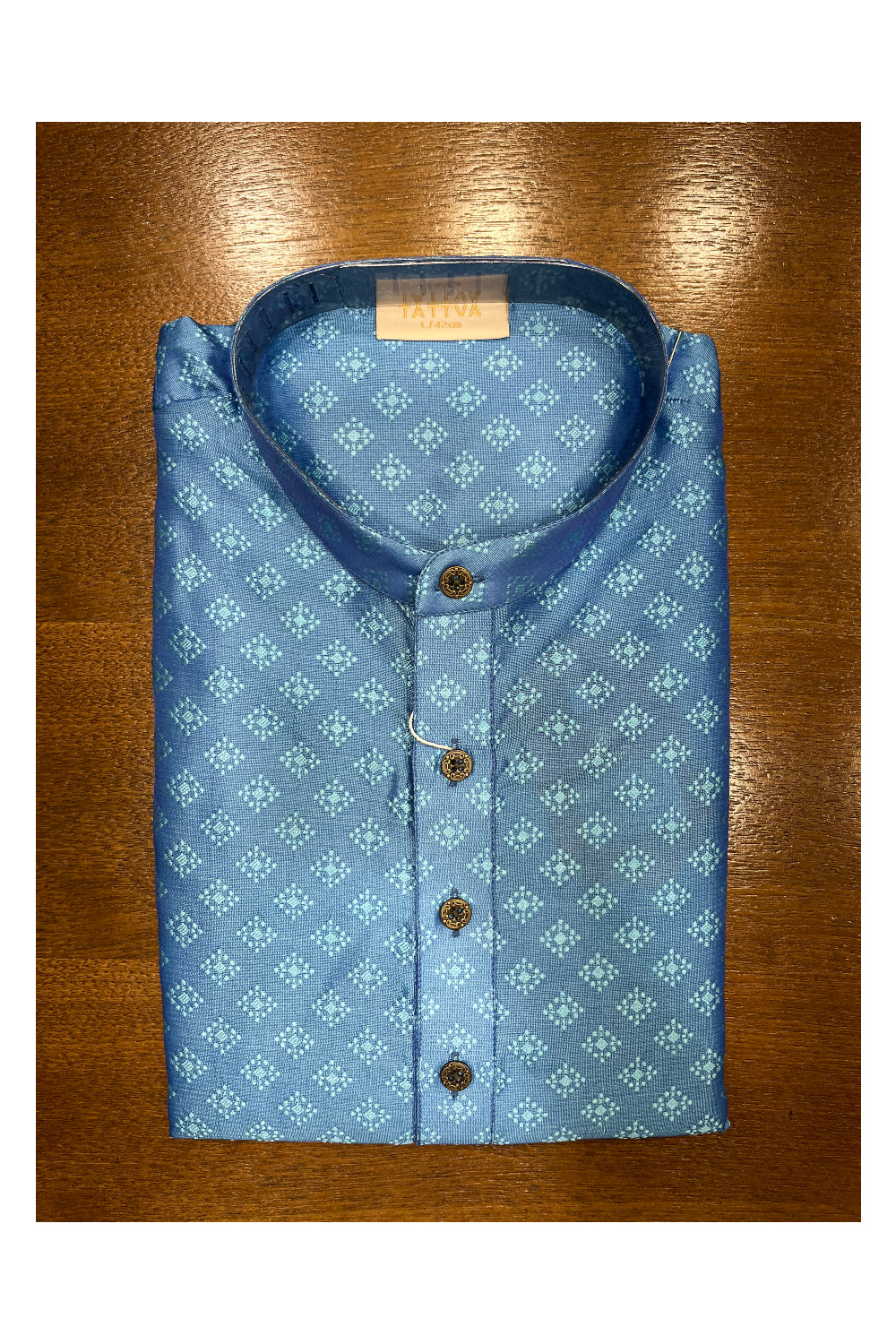 Southloom Blue Woven Patterns Semi Silk Short Kurta for Men