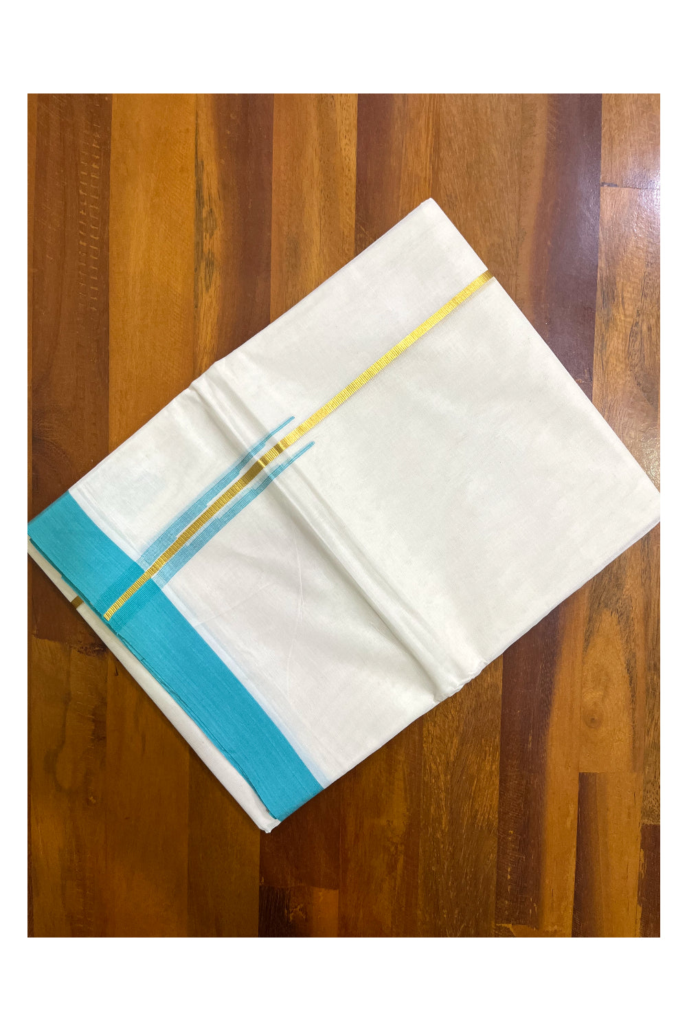 Kerala Pure Cotton Double Mundu with Kasavu Green Chutti Kara (South Indian Kerala Dhoti)