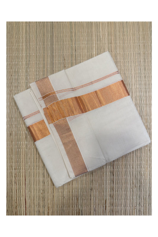 Off White Kerala Double Mundu with Copper Kasavu Kara (South Indian Kerala Dhoti)