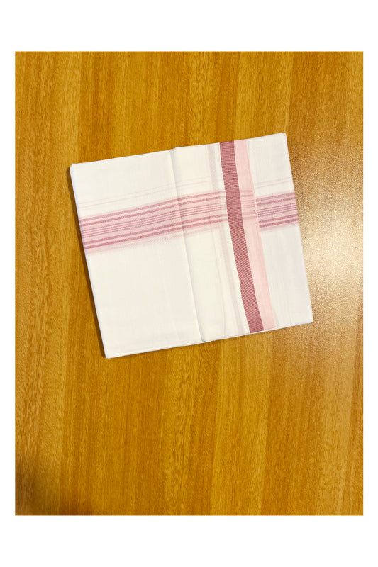 Pure White Cotton Double Mundu with Pink Lines Border (South Indian Dhoti)