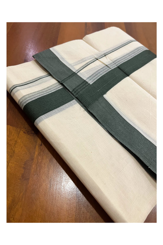 Pure Cotton 100x100 Double Mundu with Dark Green Border (Onam Mundu 2023)