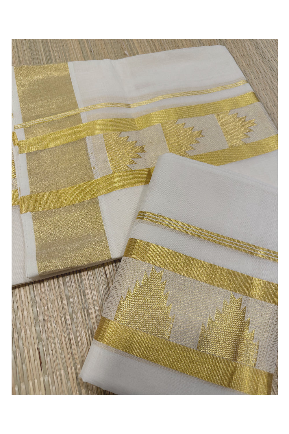 Southloom™ Handloom Premium Single Mundum Neriyathum (Set Mundu) with Temple Work inside Border