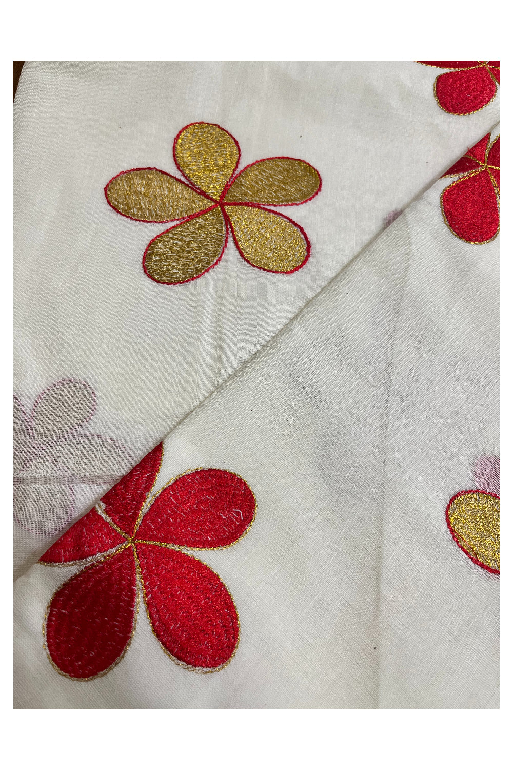 Southloom Cotton Kerala Kasavu Saree with Floral Embroidery Designs (Onam 2024 Collection)