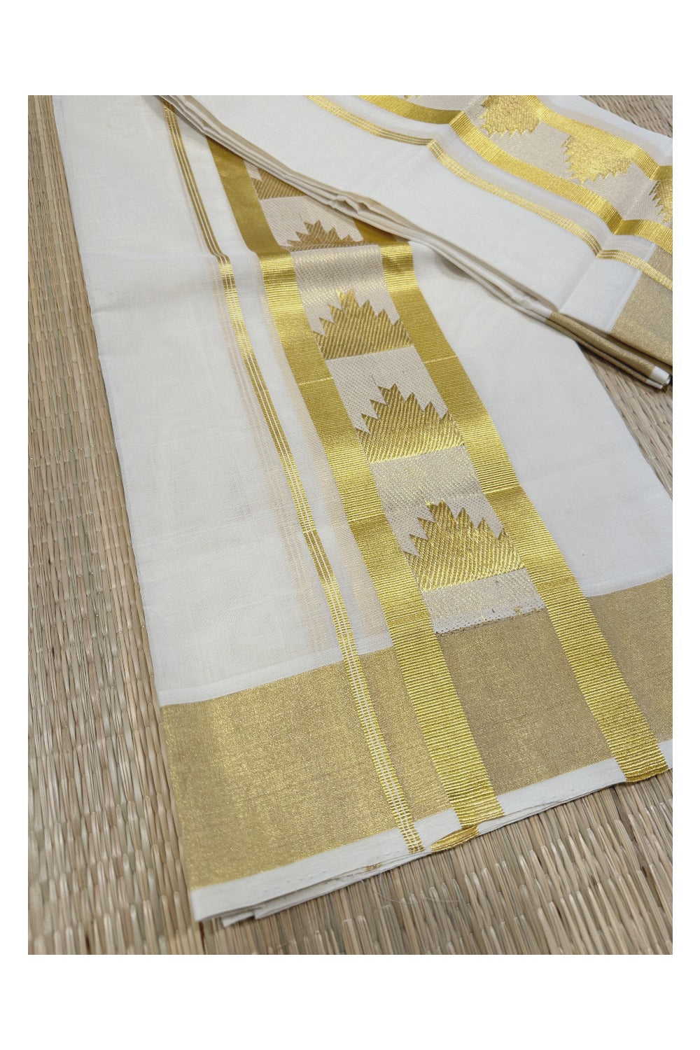 Southloom™ Handloom Premium Single Mundum Neriyathum (Set Mundu) with Temple Work inside Border