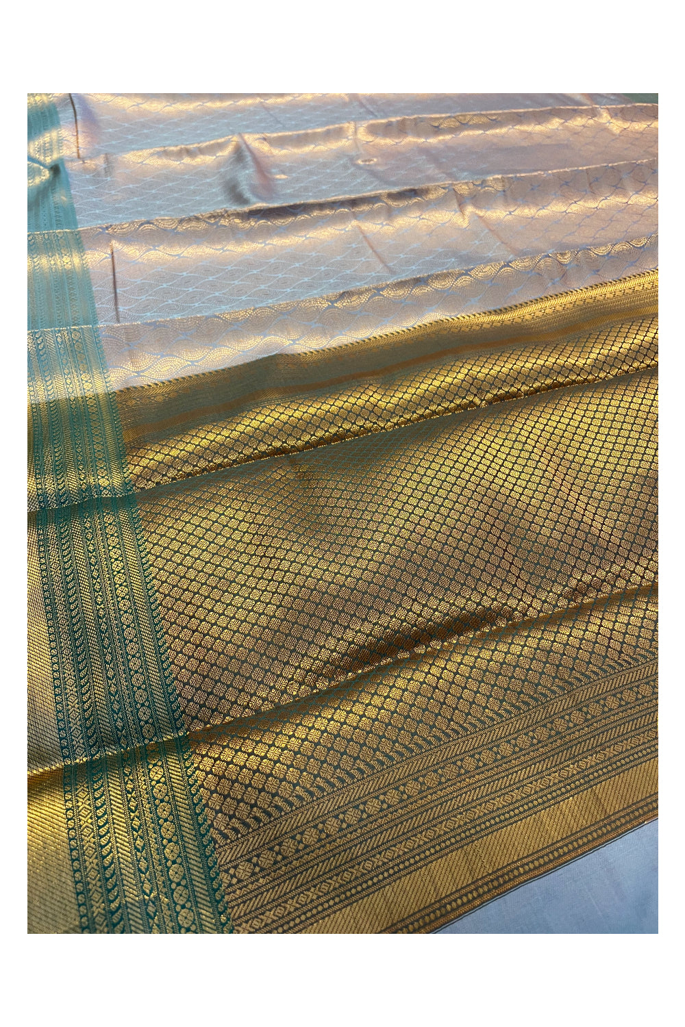 Southloom Premium Semi Silk Zari Work Brocade Saree in Bridal Blue with Matching Pallu (Kanchipuram Pattu Saree)