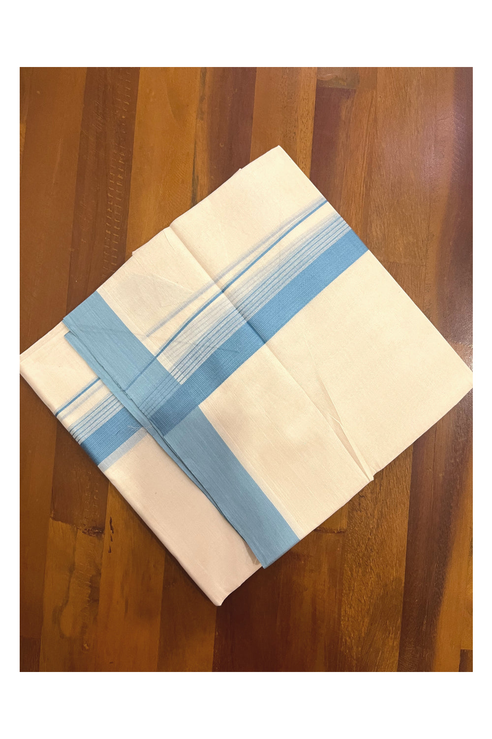 Pure Cotton 100x100 Double Mundu with Blue Border (Onam Mundu 2023)