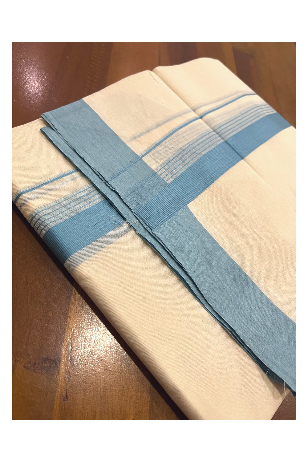 Pure Cotton 100x100 Double Mundu with Blue Border (Onam Mundu 2023)