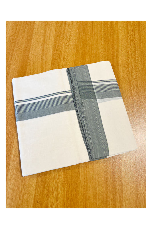 Southloom Premium Handloom Cotton Double Mundu with Greyish Green Lines Border