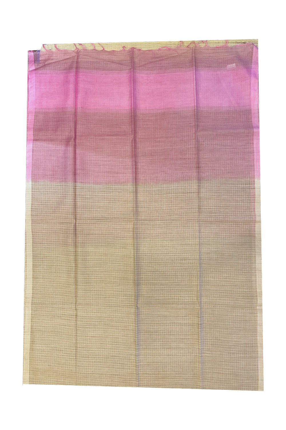 Southloom Tussar Saree with Pink Pallu and Beige Body