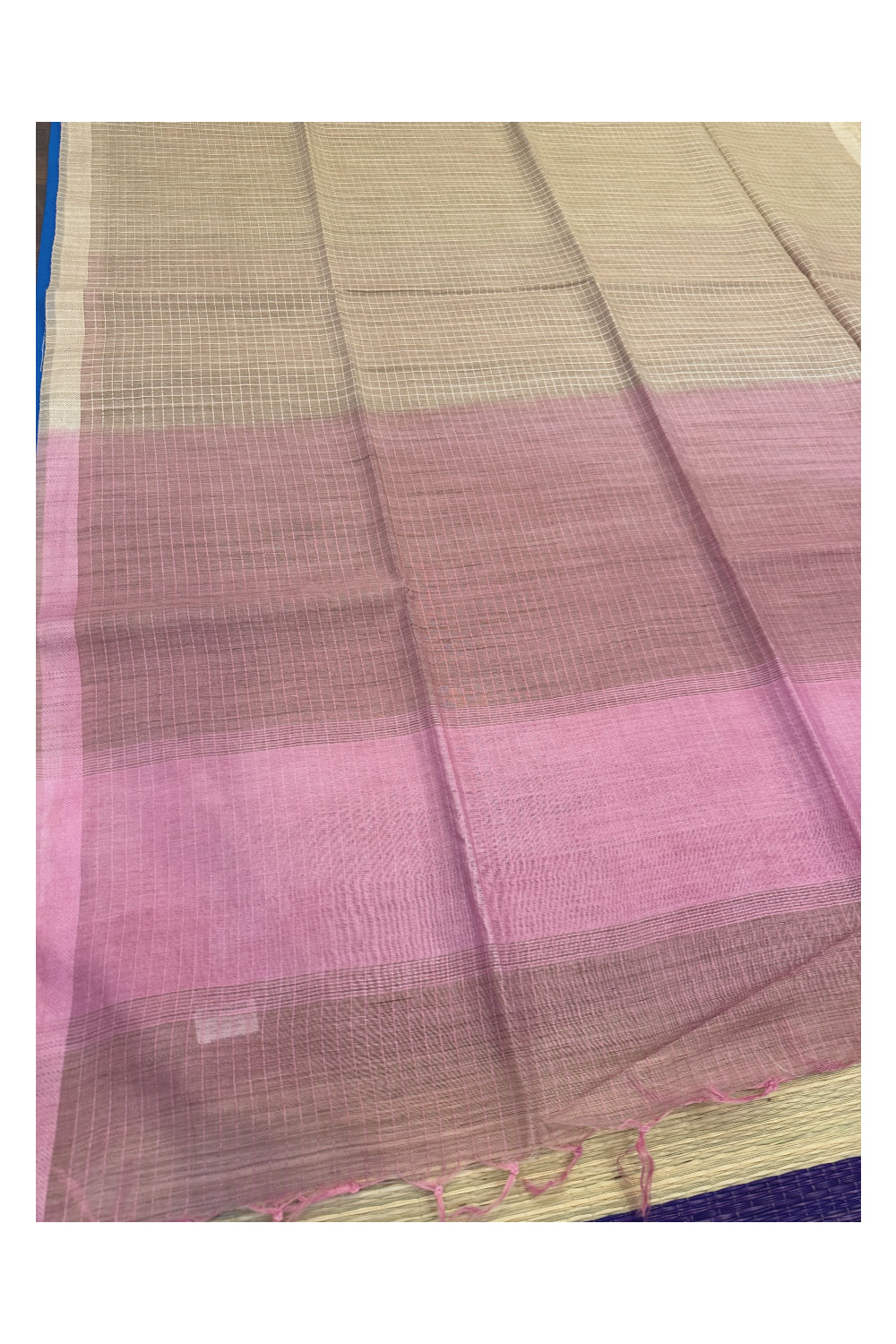 Southloom Tussar Saree with Pink Pallu and Beige Body