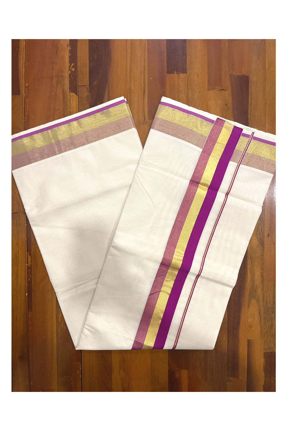 Kerala Pure Cotton Plain Saree with Kasavu and Magenta Border (Onam Saree 2023)