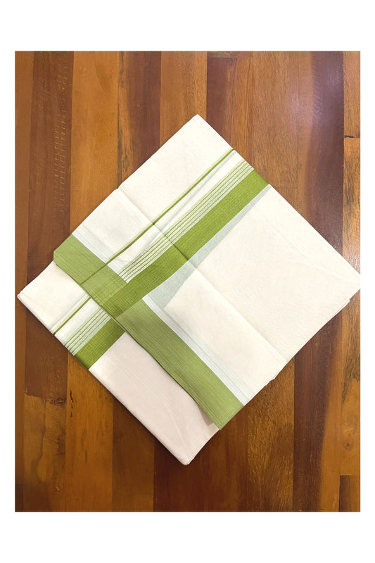 Pure Cotton 100x100 Double Mundu with Green Border (Onam Mundu 2023)