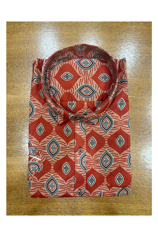 Southloom Jaipur Cotton Red Hand Block Printed Shirt (Half Sleeves)