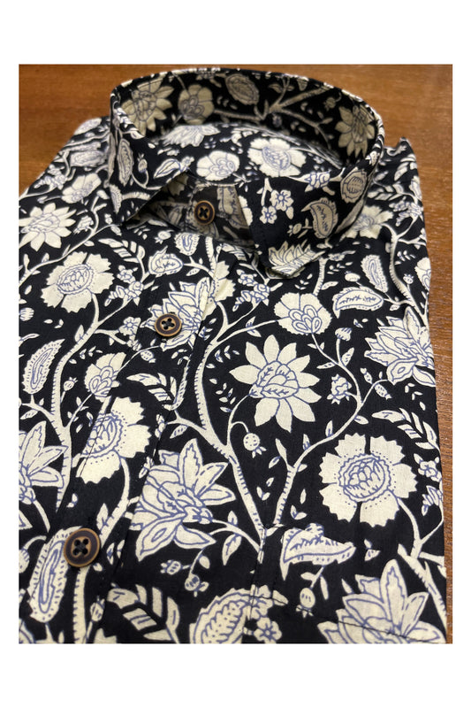 Southloom Jaipur Cotton Black Hand Block Printed Shirt (Full Sleeves)