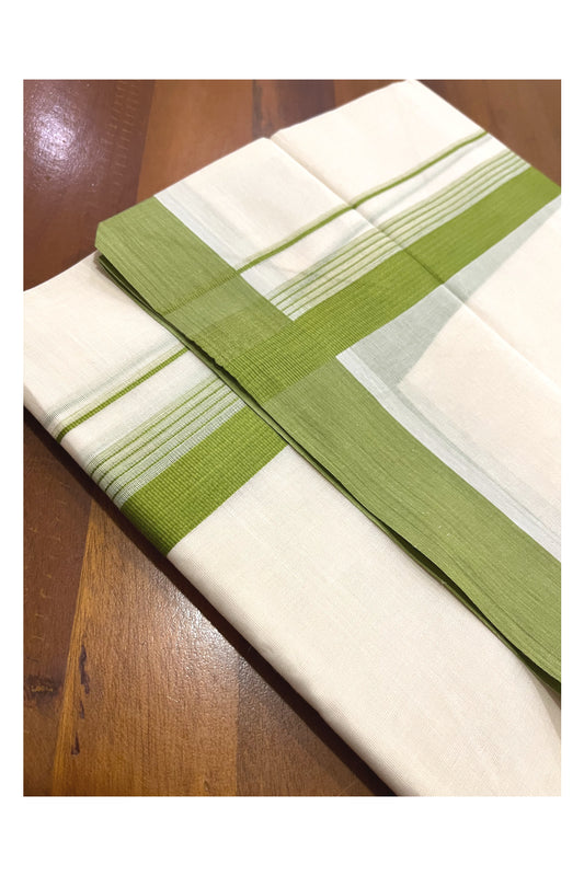 Pure Cotton 100x100 Double Mundu with Green Border (Onam Mundu 2023)