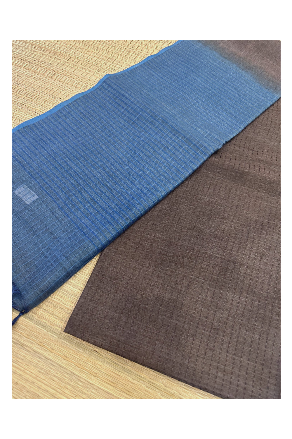 Southloom Tussar Saree with Blue Pallu and Brown Body