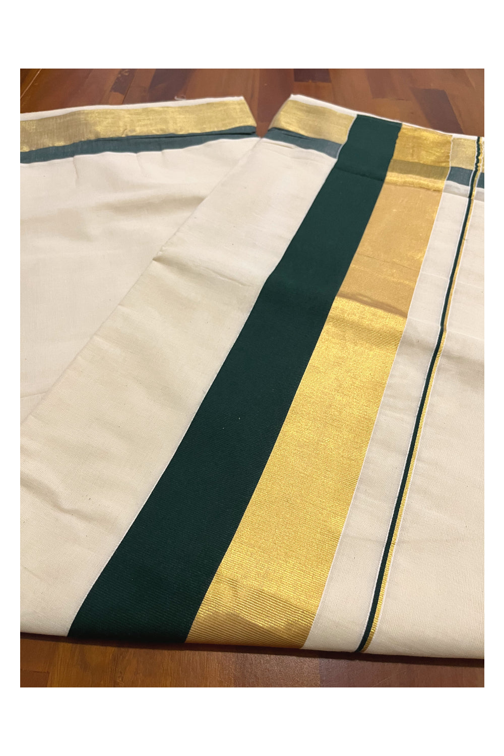 Pure Cotton Kerala Kasavu and Dark Green Colour Border Saree (Onam 2023 Saree)