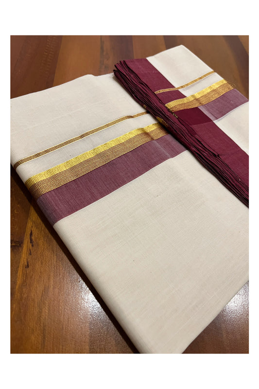 Southloom Premium Balaramapuram Unakkupaavu Handloom Mundu with Maroon and Kasavu Border (South Indian Kerala Dhoti)