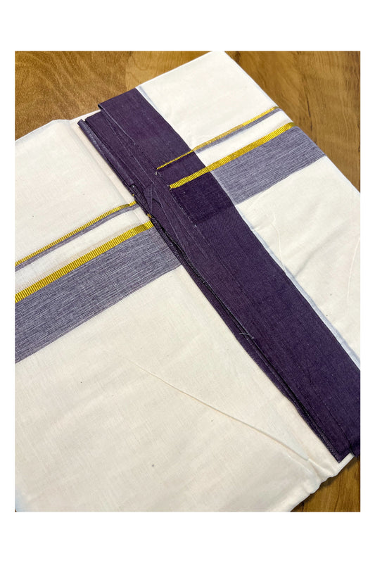 Pure Cotton Off White Double Mundu with Kasavu and Blue Kara (South Indian Kerala Dhoti)