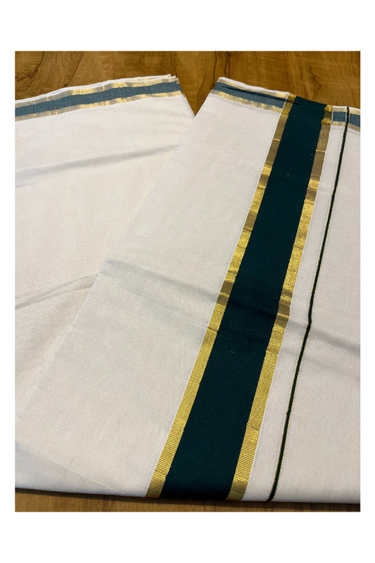 Pure Cotton Kerala Saree with Kasavu and Dark Green Border