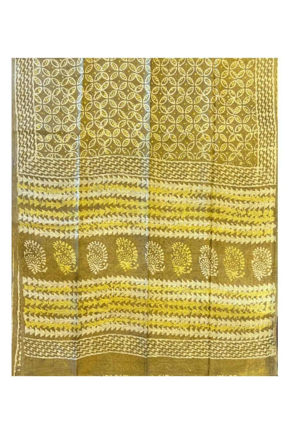 Southloom Cotton Yellow Designer Printed Saree