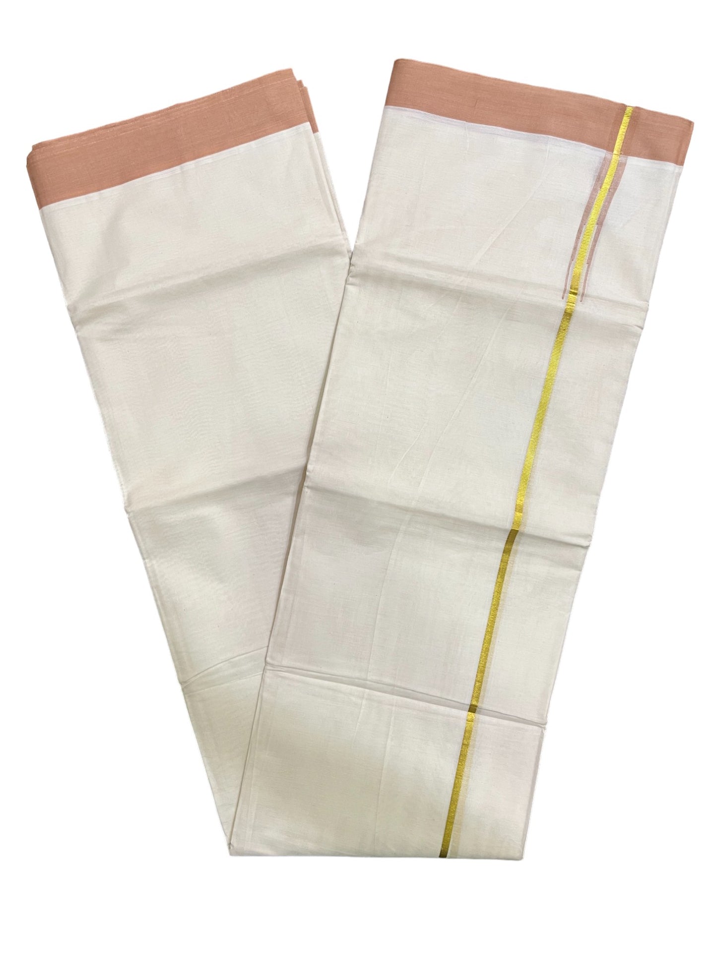 Kerala Pure Cotton Double Mundu with Kasavu Sandal Chutti Kara (South Indian Kerala Dhoti)