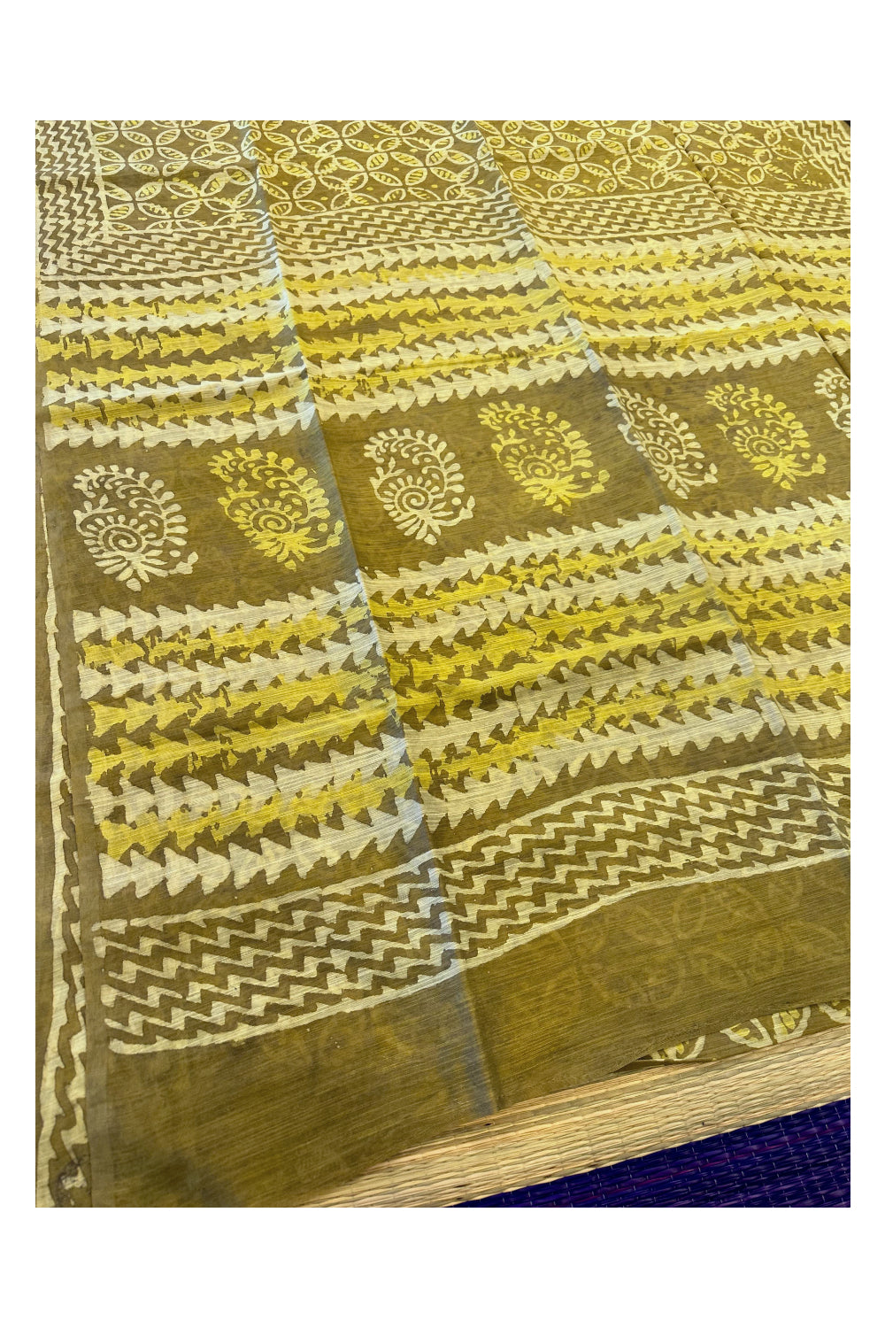 Southloom Cotton Yellow Designer Printed Saree