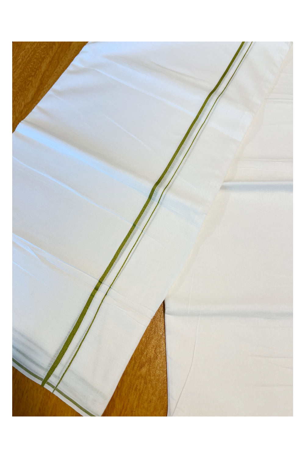 Pure White Cotton Double Mundu with Green Kara (South Indian Dhoti)