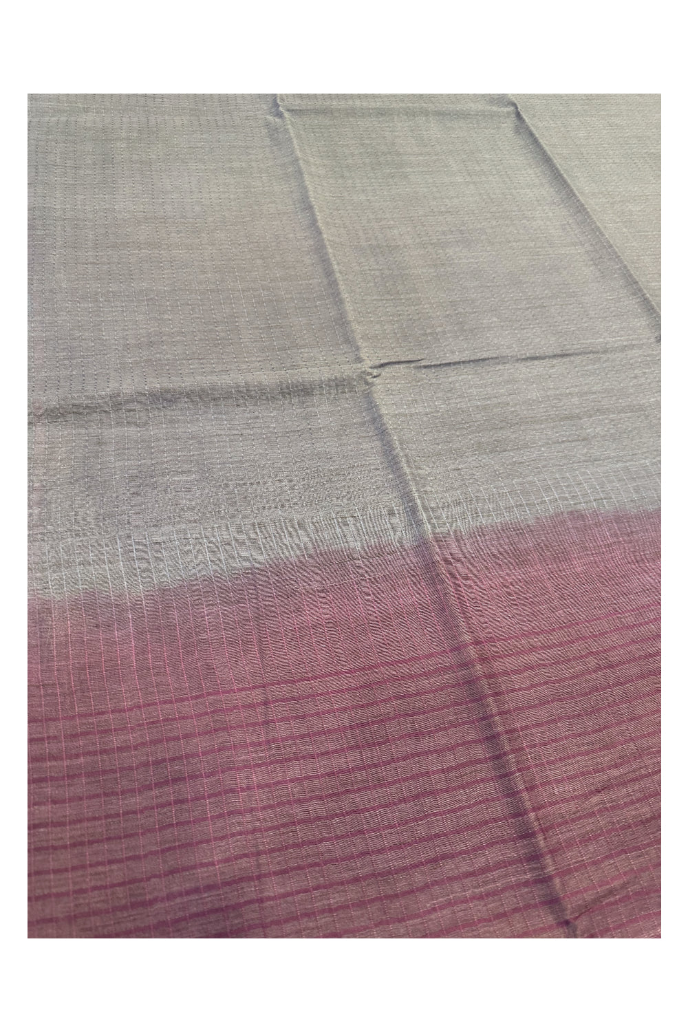 Southloom Tussar Saree with Purple Pallu and Greyish Body