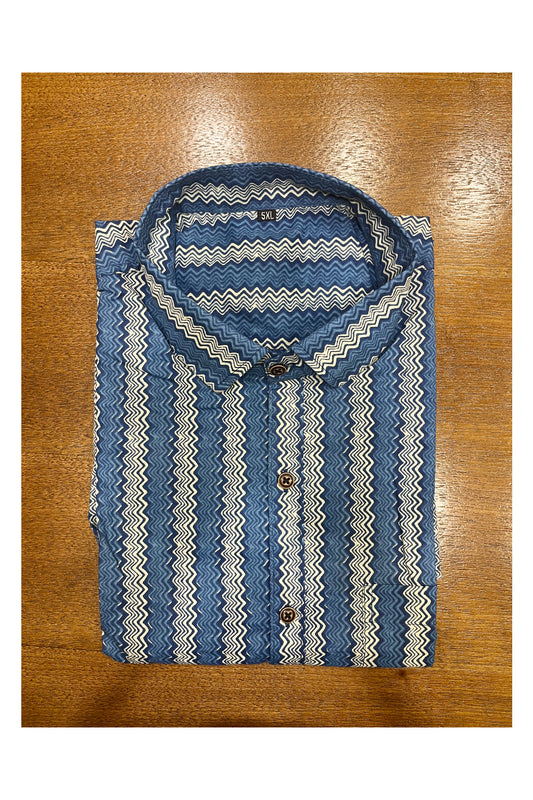 Southloom Jaipur Cotton Blue Hand Block Printed Shirt (Half Sleeves)