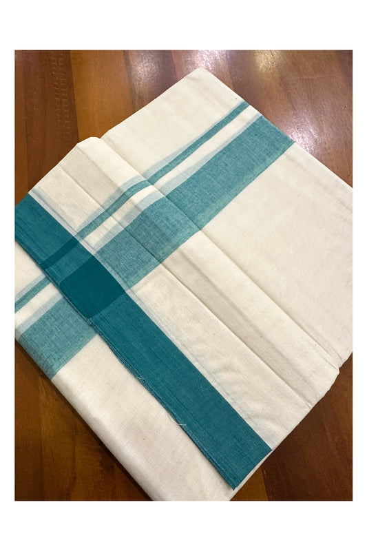 Kerala Pure Cotton Double Mundu with Green Kara (South Indian Kerala Dhoti)