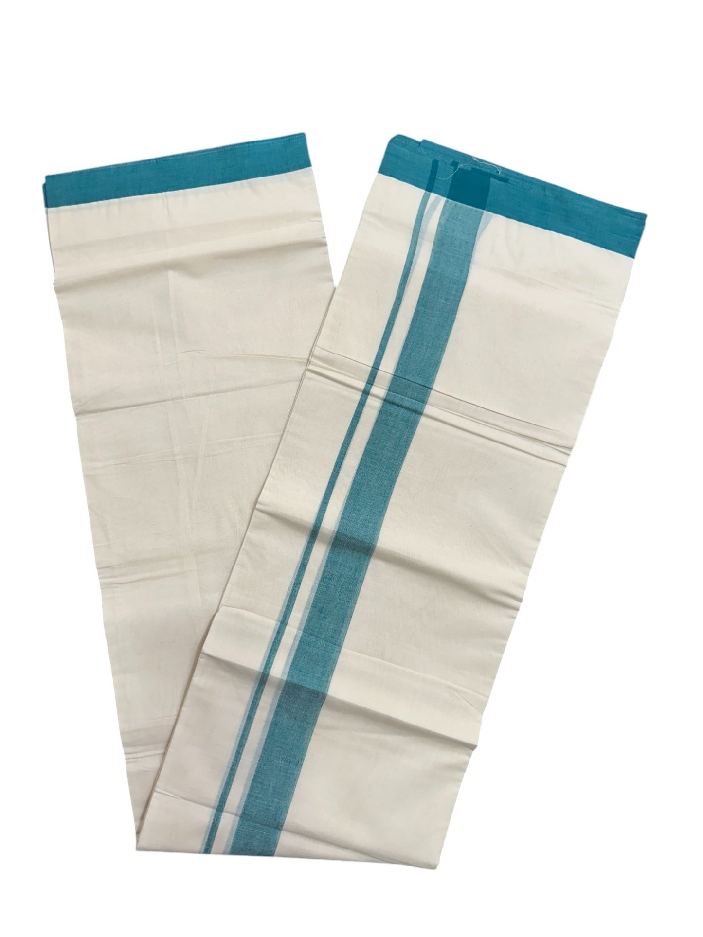 Kerala Pure Cotton Double Mundu with Green Kara (South Indian Kerala Dhoti)