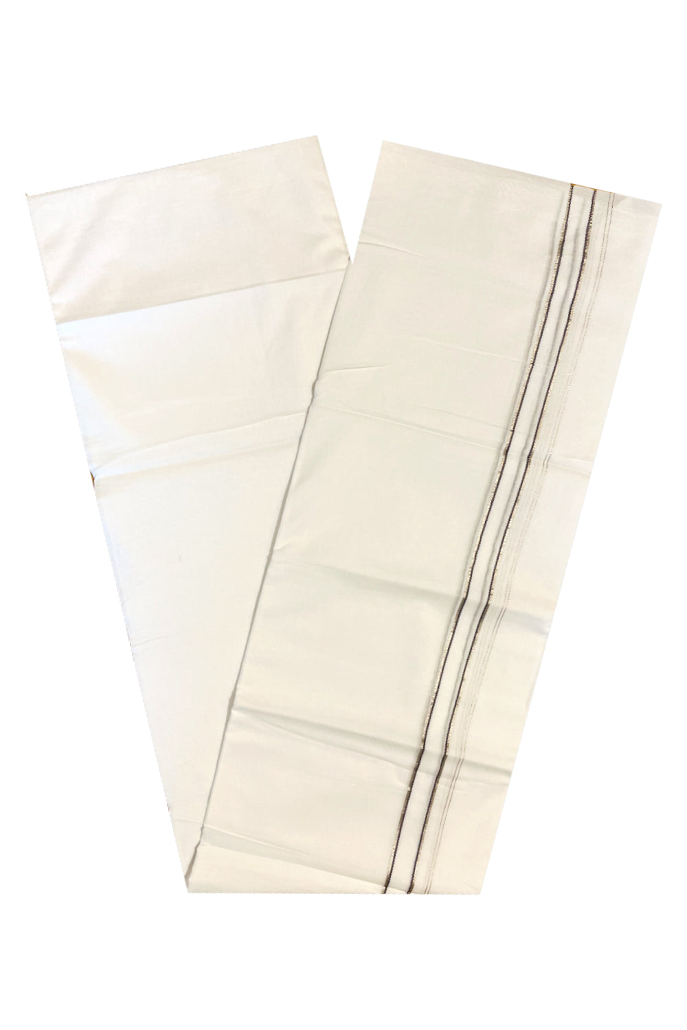 Pure White Cotton Double Mundu with Silver Violet Chutti Kara (South Indian Kerala Dhoti)