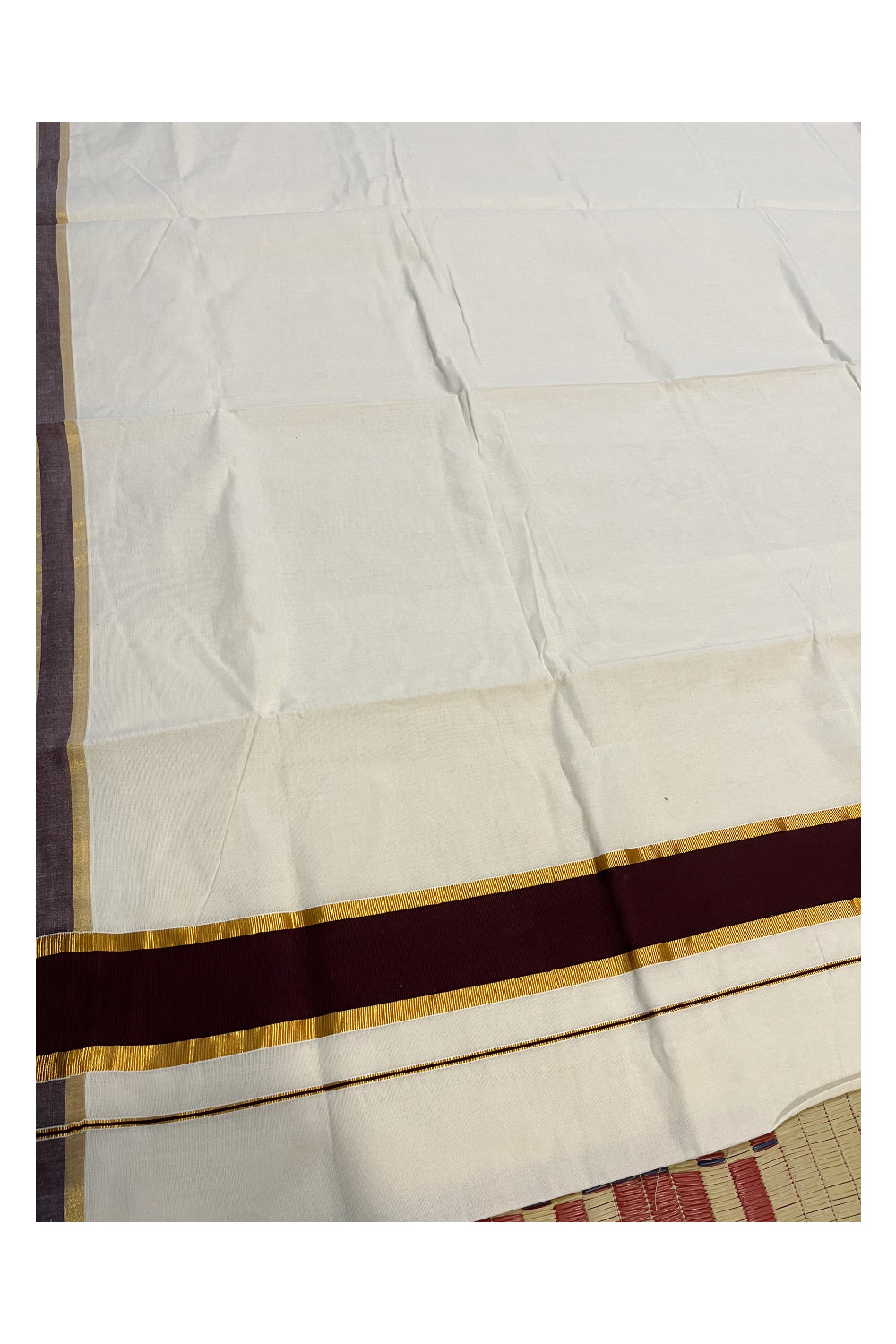 Pure Cotton Kerala Saree with Kasavu and Brown Border