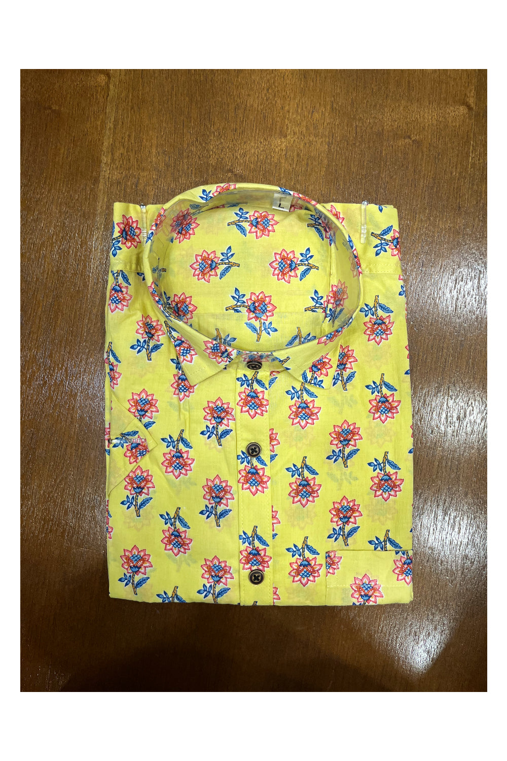 Southloom Jaipur Cotton Yellow Hand Block Printed Shirt (Half Sleeves)